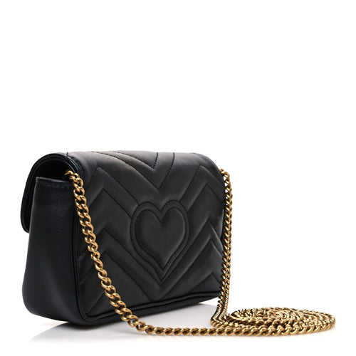 Calfskin Matelasse Super Mini GG Marmont Shoulder Bag Black