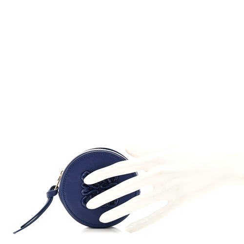 Calfskin Inflated Anagram Cookie Zip Coin Case Blue
