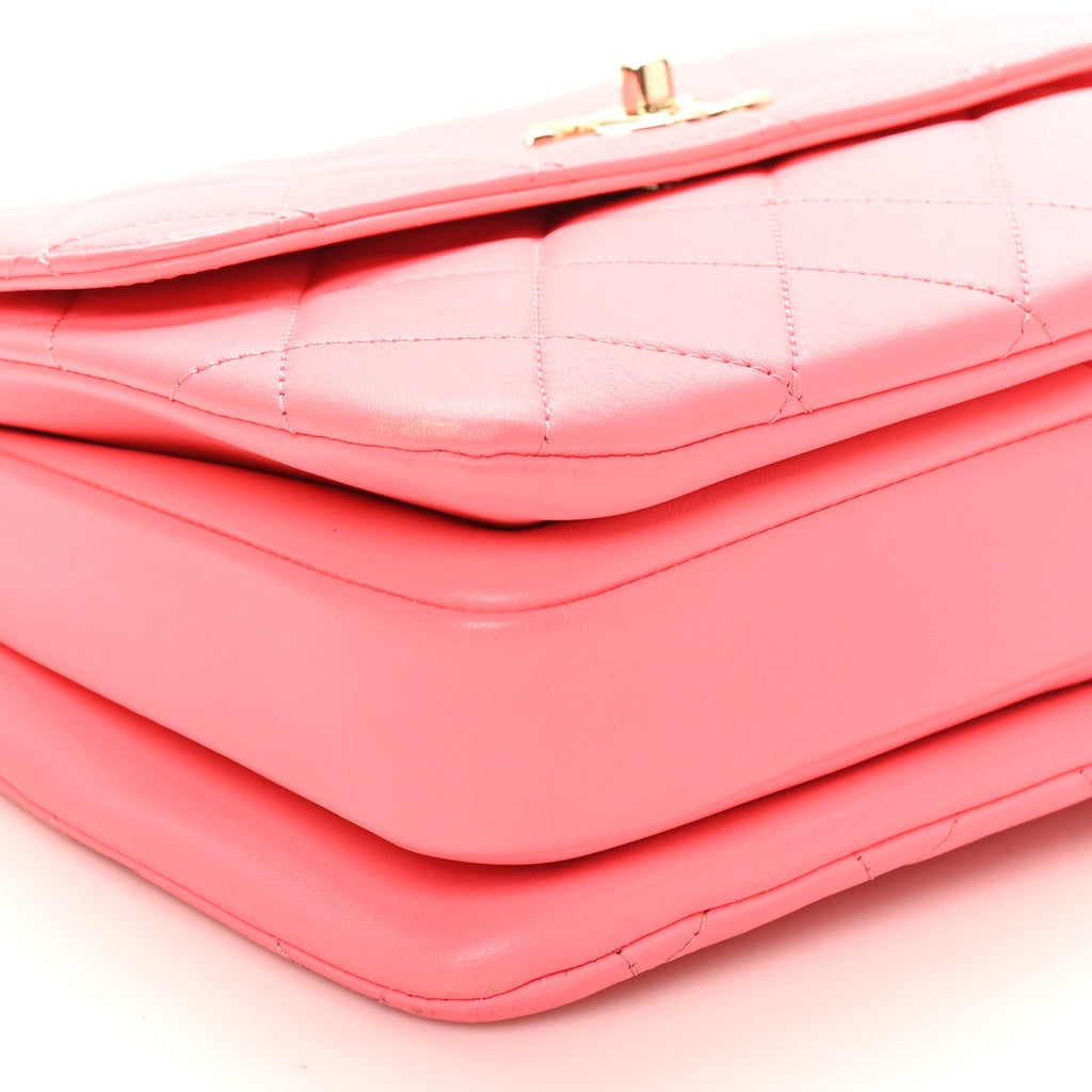 Lambskin Lacquered Quilted Mini Trendy CC Dual Handle Flap Bag Coral Pink