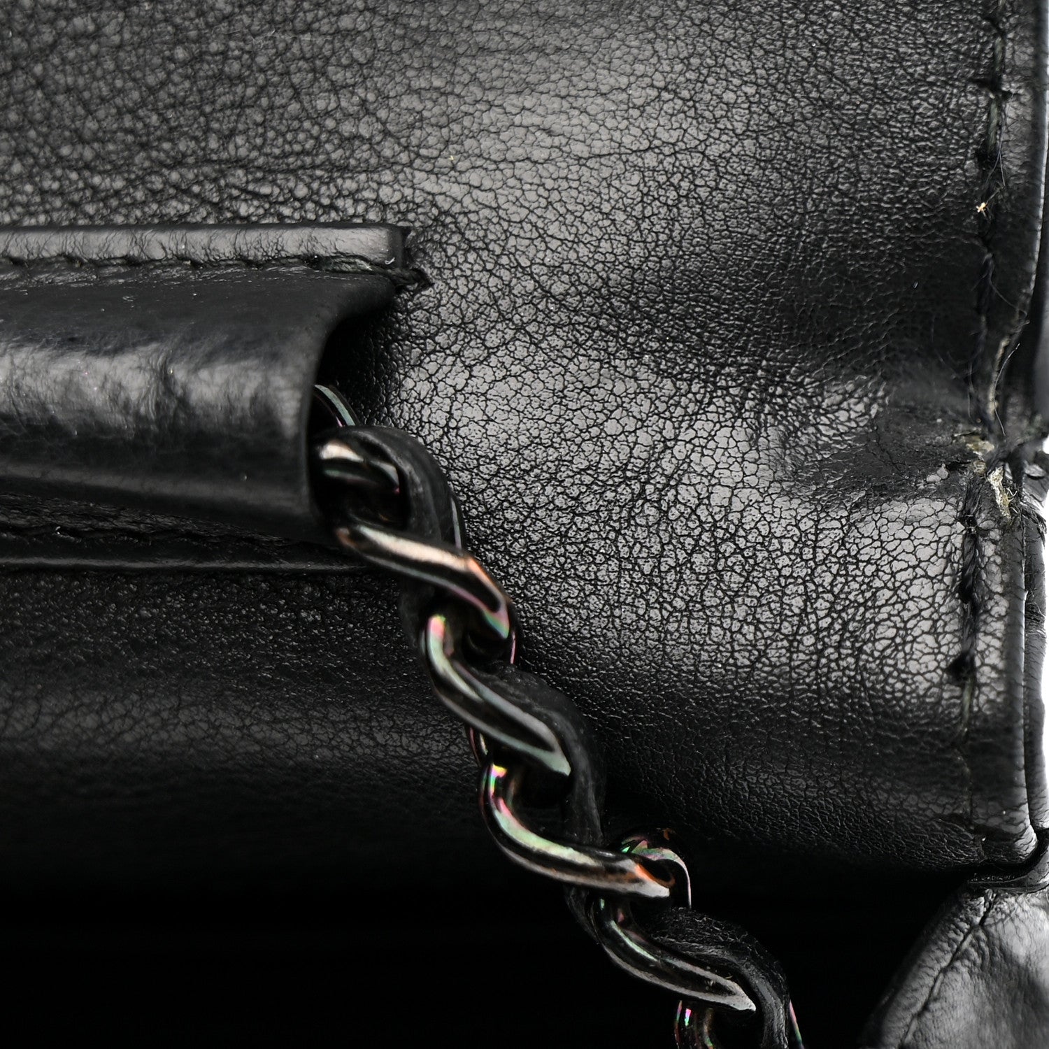 Crumpled Calfskin Quilted Wallet On Chain WOC So Black