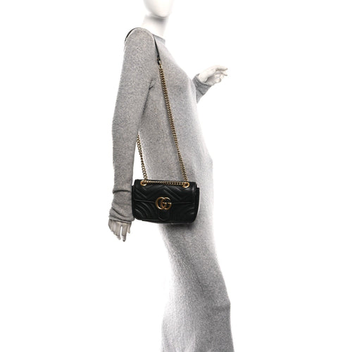 Calfskin Matelasse Mini GG Marmont Shoulder Bag Black