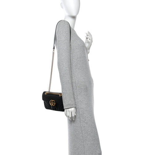 Calfskin Matelasse Mini GG Marmont Shoulder Bag Black
