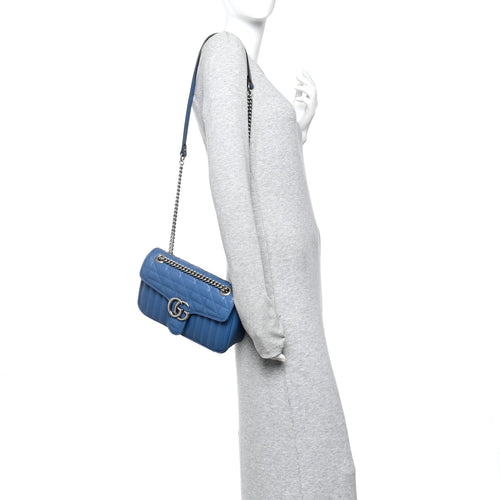 Calfskin Matelasse Aria Small GG Marmont Shoulder Bag  Clear Blue