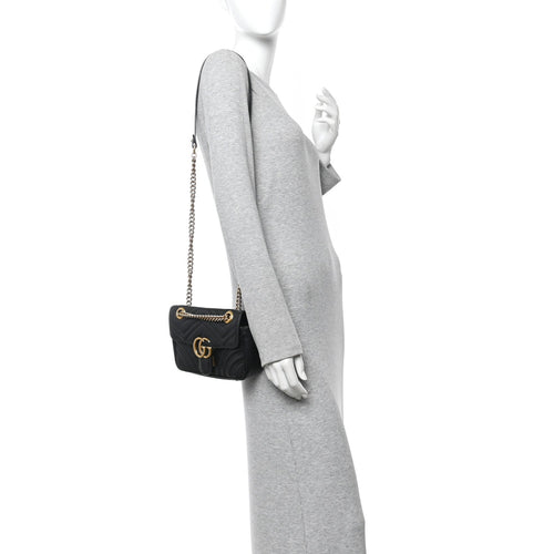 Calfskin Matelasse Mini GG Marmont Shoulder Bag Black