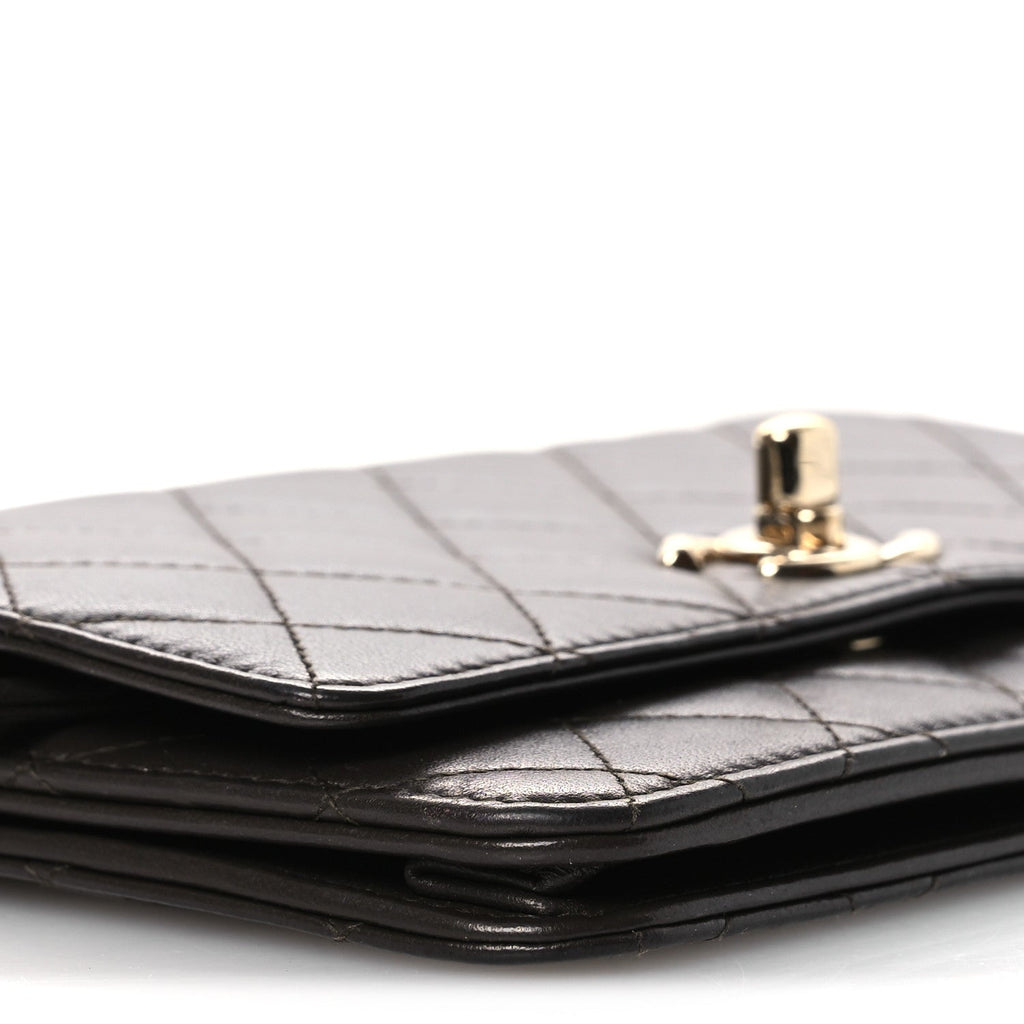 Lambskin Quilted Trendy CC Wallet On Chain WOC Dark Brown