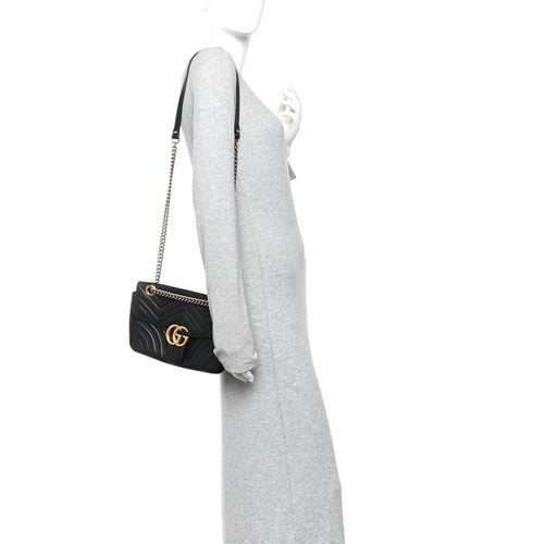 Calfskin Matelasse Small GG Marmont Shoulder Bag Black
