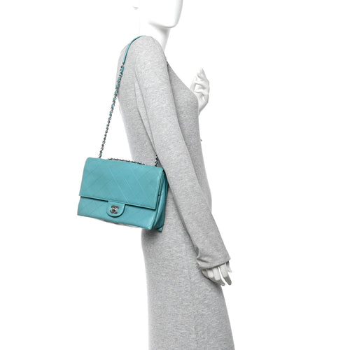 Calfskin Stitched Double Flap Bag Turquoise