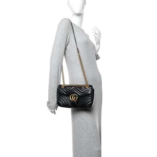 Calfskin Matelasse Small GG Marmont Shoulder Bag Black