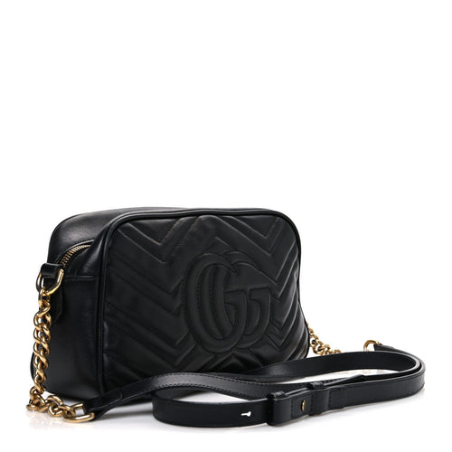 Calfskin Matelasse Small GG Marmont Chain Shoulder Bag Black
