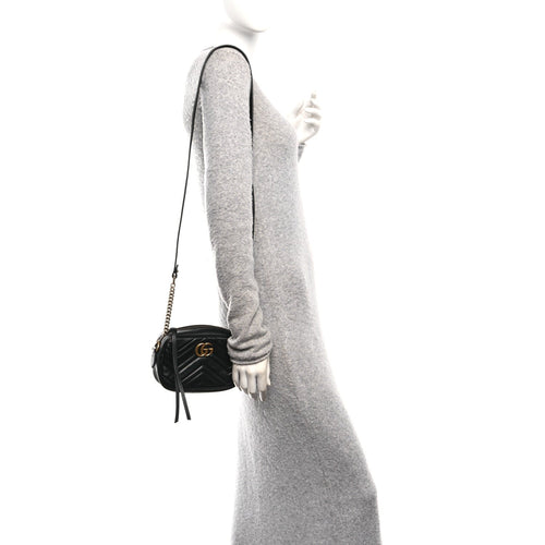Calfskin Matelasse Mini GG Marmont Chain Shoulder Bag Black