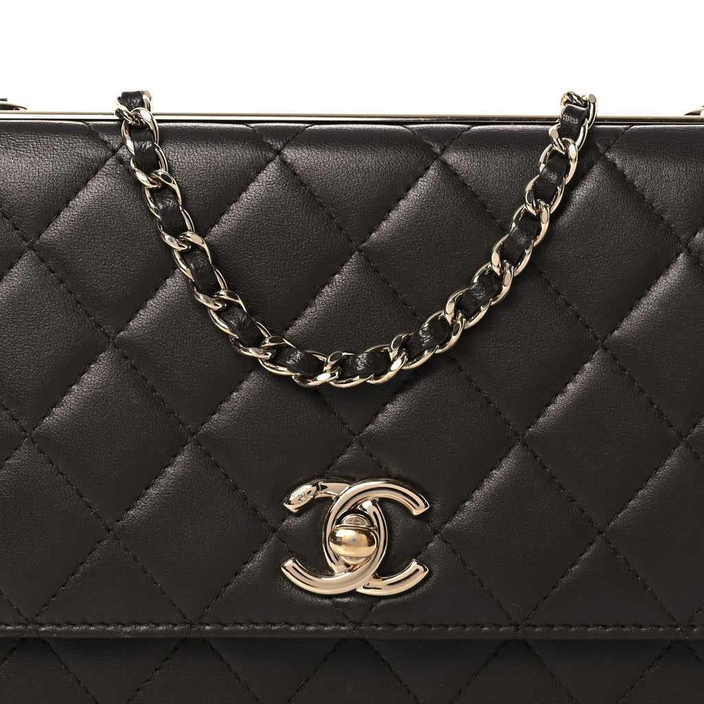 Lambskin Quilted Trendy CC Wallet On Chain WOC Dark Brown