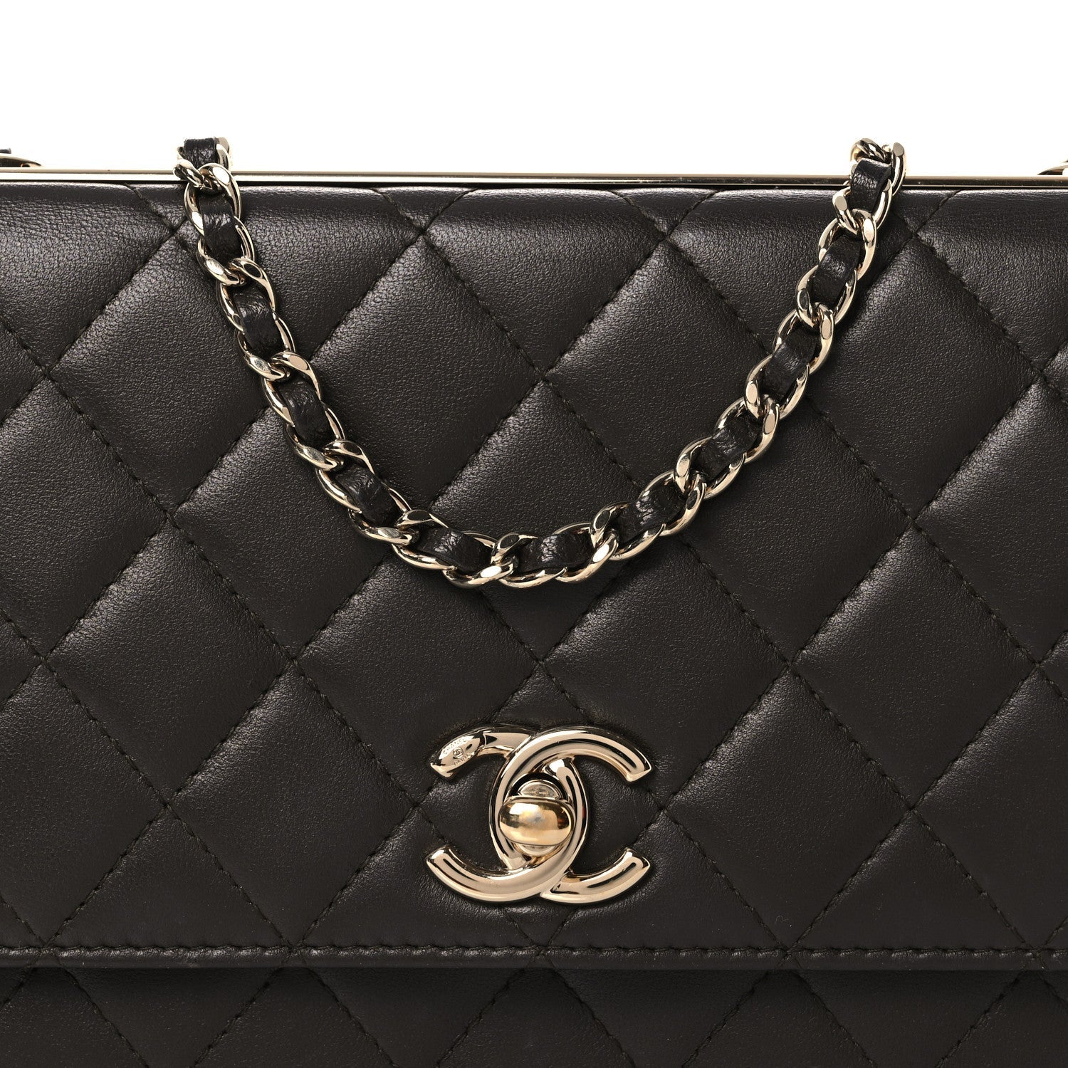 Lambskin Quilted Trendy CC Wallet On Chain WOC Dark Brown